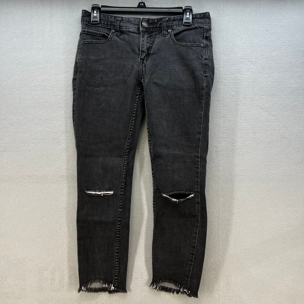 Free People Jeans Women's 27 (4) Black Classic Skinny Raw Hem Preppy Normcore - Picture 1 of 14